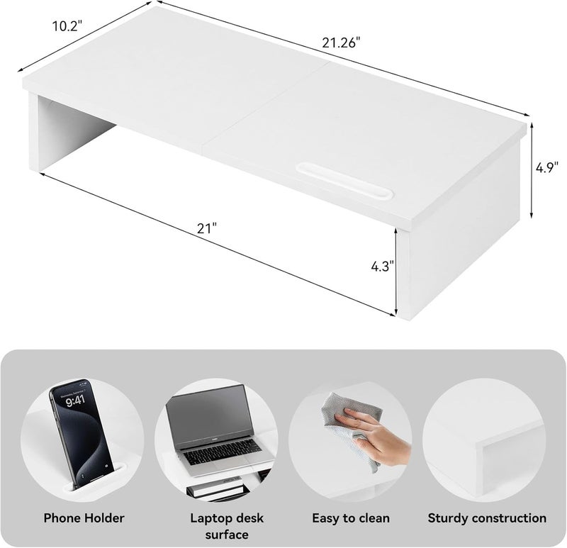 Qupui 21" Monitor Stand Riser with Phone Holder, Monitor Stand for Desk, Computer Monitor Stand, Desk Shelf for Top of Desk, Desktop Organizer for Laptop, Printer, TV - Image 2